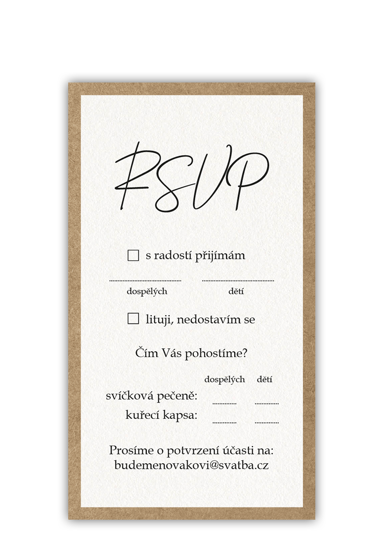 Zodpovednou kartičkou (RSVP) potvrďte účasť na svadbe. - Craft minimal